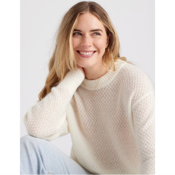 Quince Alpaca Wool Blend Diamond Stitch Creamy White Long Sleeve Jumper Sweater - Picture 3 of 10